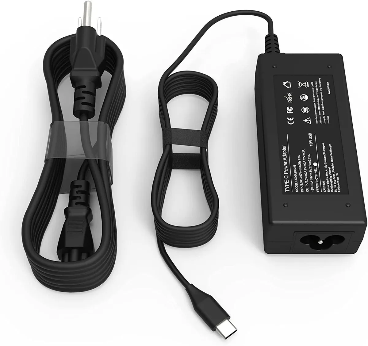 White rectangular 45W USB-C charger with detachable cord