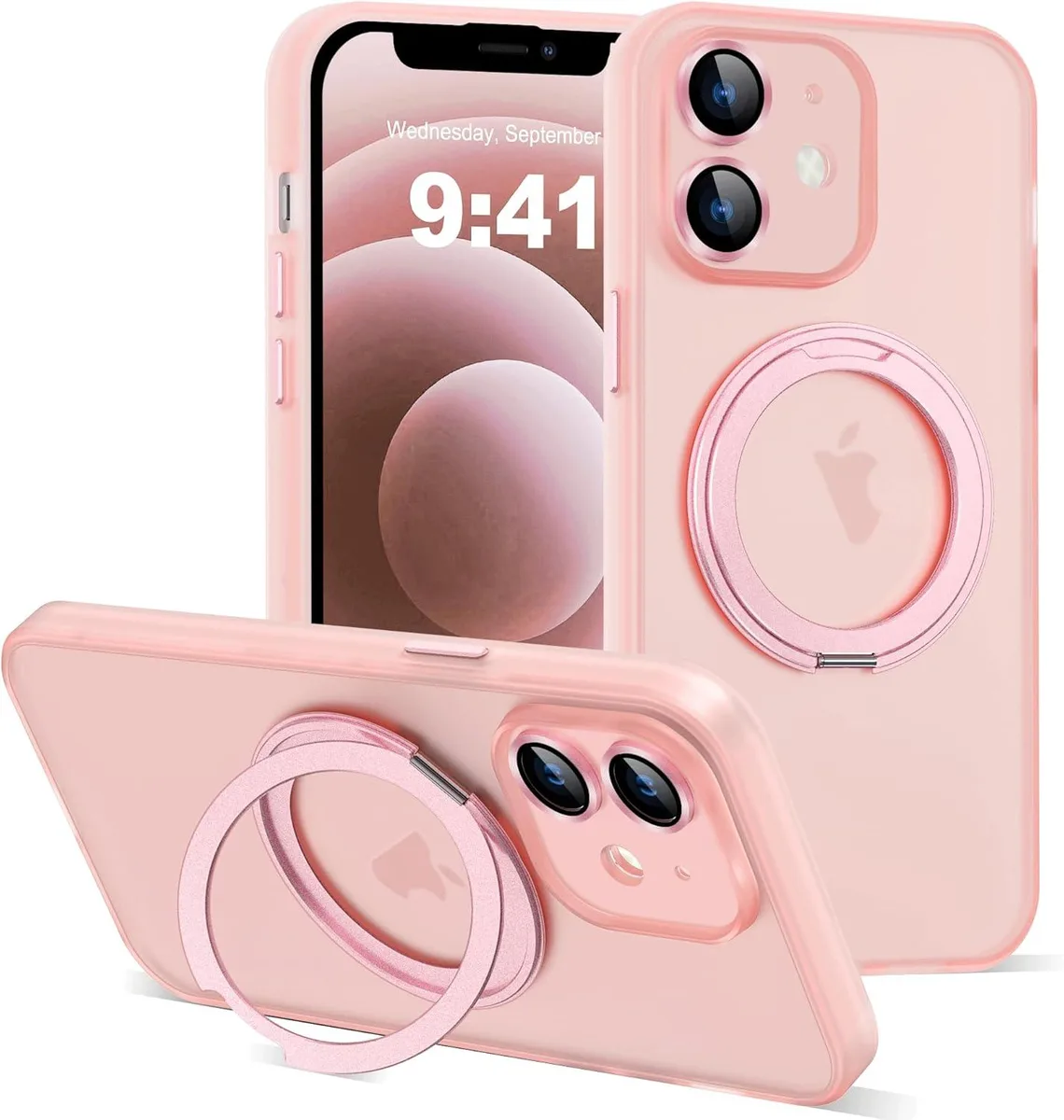 TAURKENAM TAURKENAM iPhone 12 6.1" Translucent Case Pink 360° Ring Stand — product photo