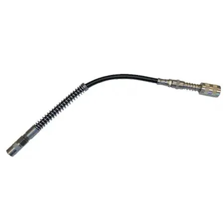 Grey 12-inch grease gun whip hose with quick-disconnect coupler