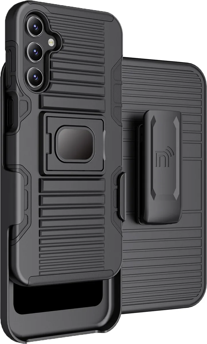 Nakedcellphone Nakedcellphone Magnetic Grip Ring Stand Case + Belt Clip Holster Combo for Samsung Galaxy A15 5G Black — product photo
