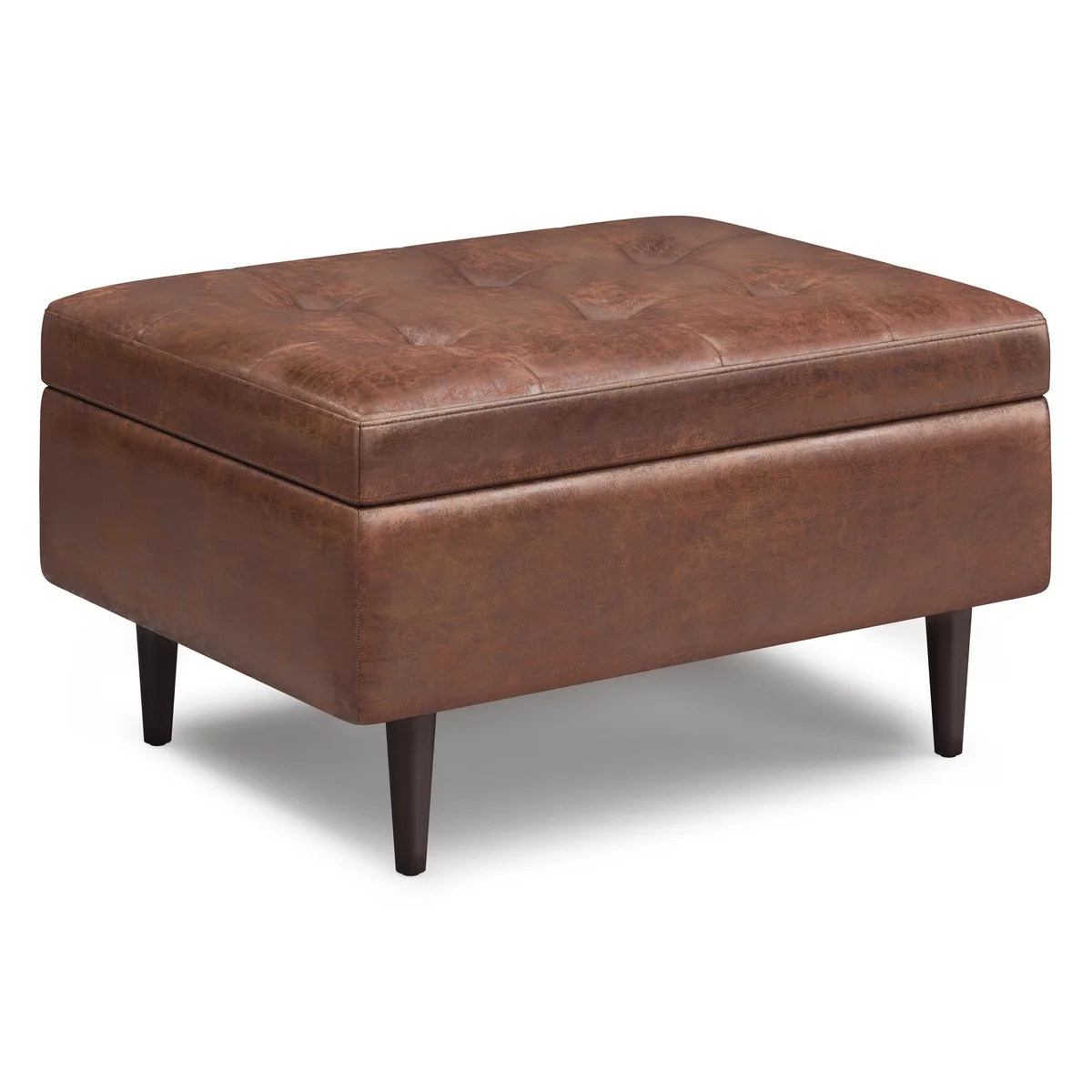 tuphen tuphen Shay Mid Century Storage Ottoman Distressed Saddle Brown 34.25" W — product photo