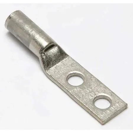 Copper compression lug, tin-plated, two-hole, straight tongue, 2.500 in long