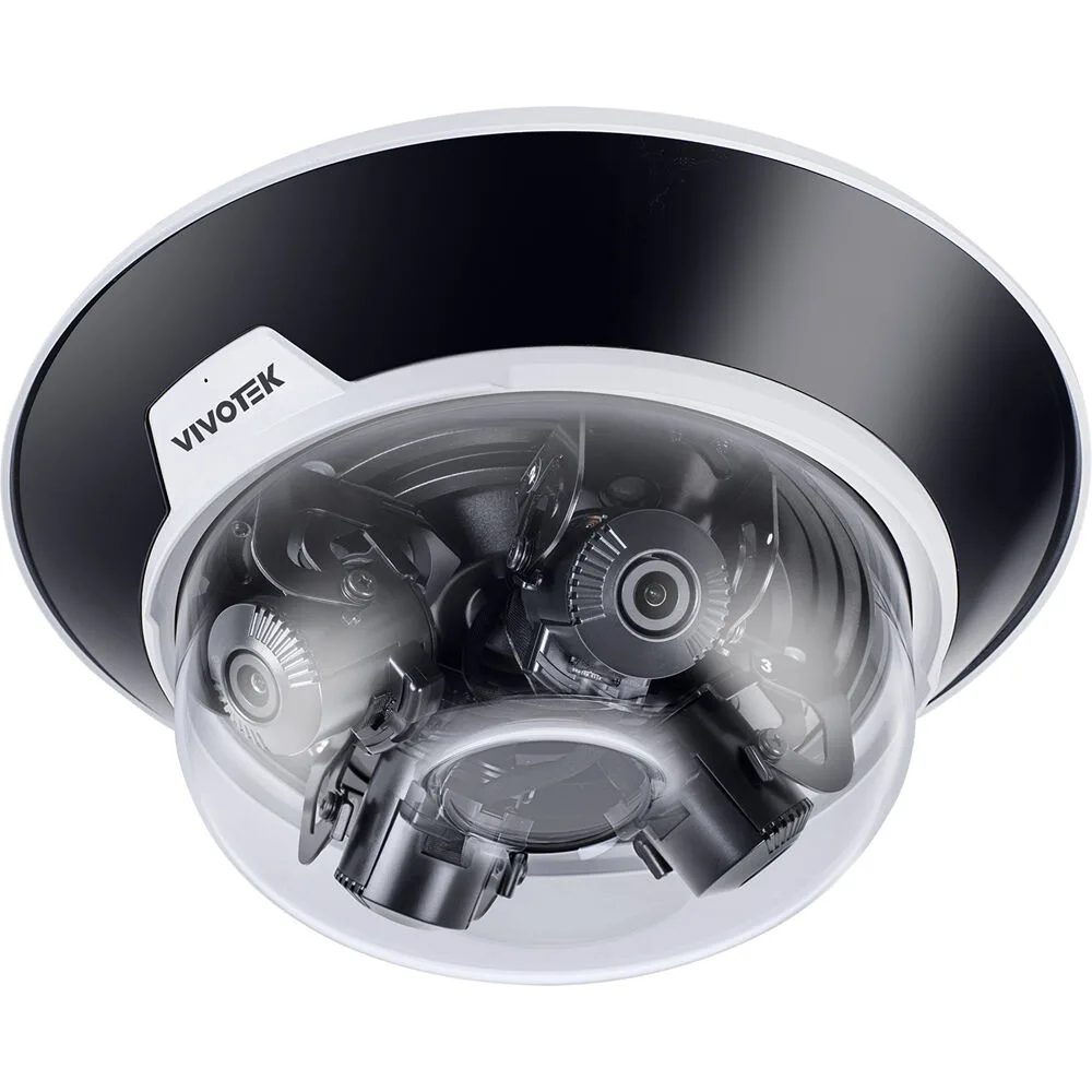 White rectangular IP camera with four lenses and adjustable bracket