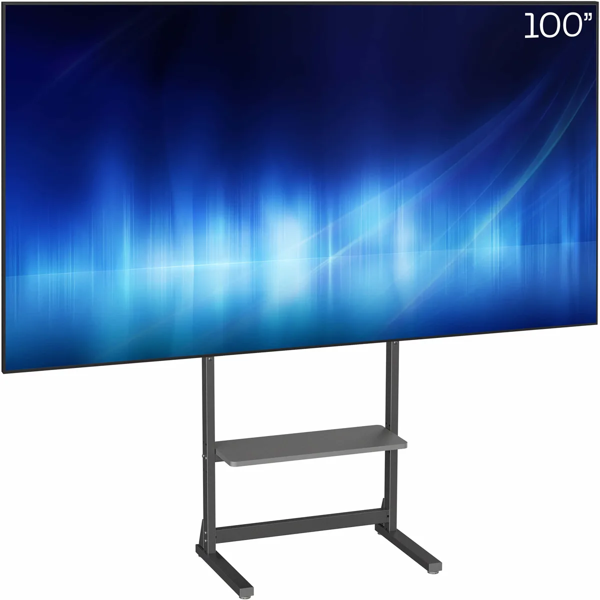 VIVO VIVO Black Heavy Duty 100" TV Floor Stand with Storage Shelf — product photo