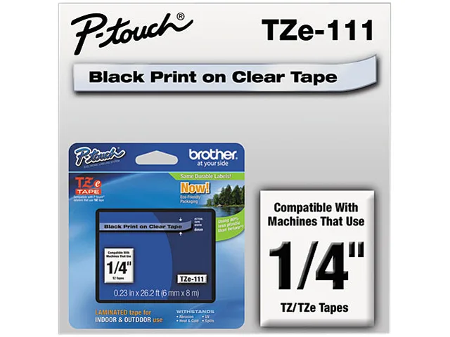 Brother Brother TZE111 0.63cm x 7.9m Black on Clear Tape — product photo
