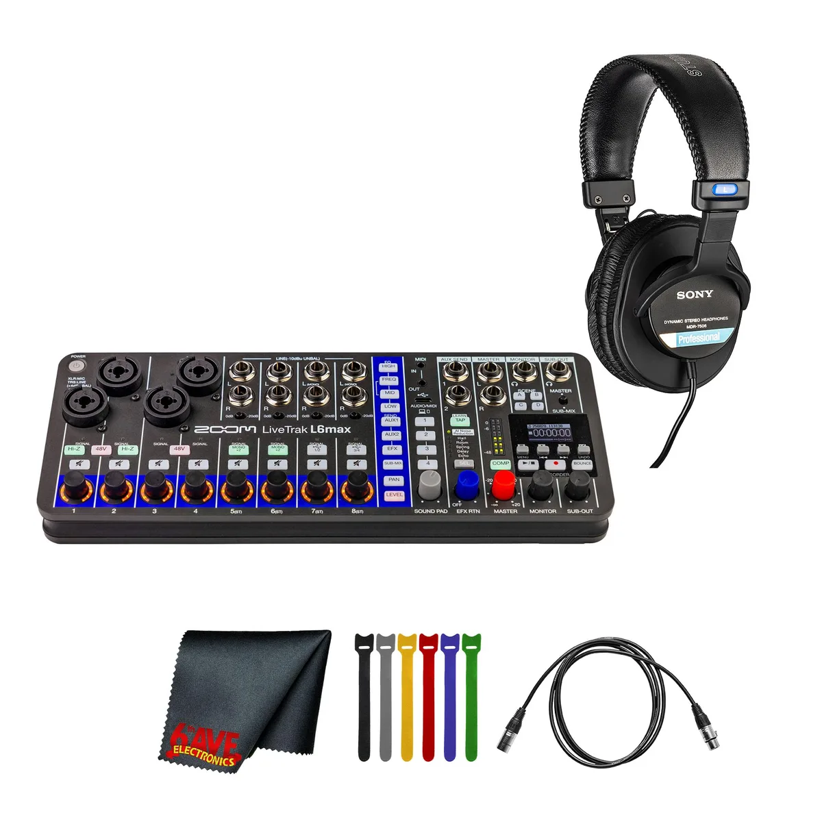 Zoom Zoom LiveTrak L6max 12-Channel Mixer Recorder Bundle Sony MDR-7506 — product photo