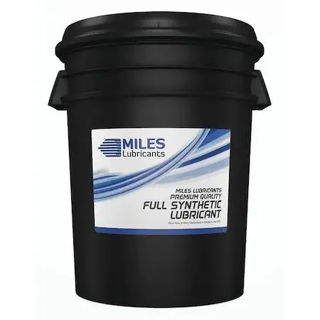 Yellow 35 lb pail of Miles Lubricants HVAC control oil ISO 68