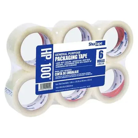 SHURTAPE TECHNOLOGIES, INC. SHURTAPE TECHNOLOGIES, INC. 104301 Carton Sealing Tape 1.6 mil Clear PK6 mailing supply — product photo