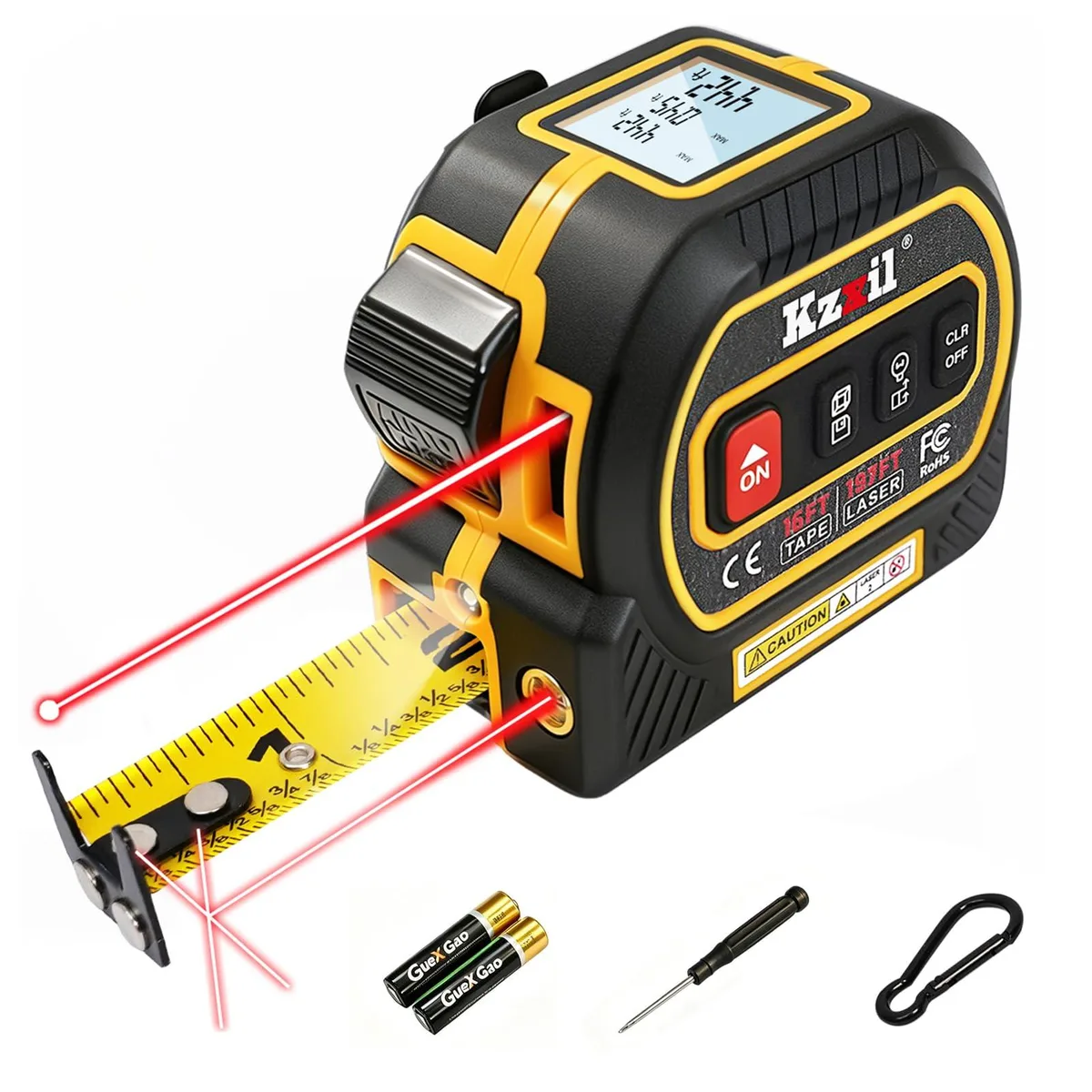  4-in-1 Laser Tape Measure 196ft 16ft Fractional Readouts Backlit LCD Magnetic Hook Base — product photo