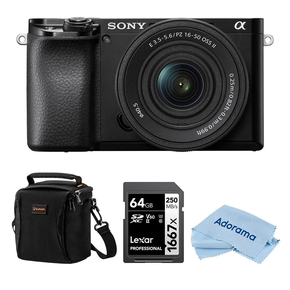 Sony Sony Alpha a6100 Compact Mirrorless Camera with 16-50mm f/3.5-5.6 Lens, 64GB SDXC Card and Shoulder Bag — product photo