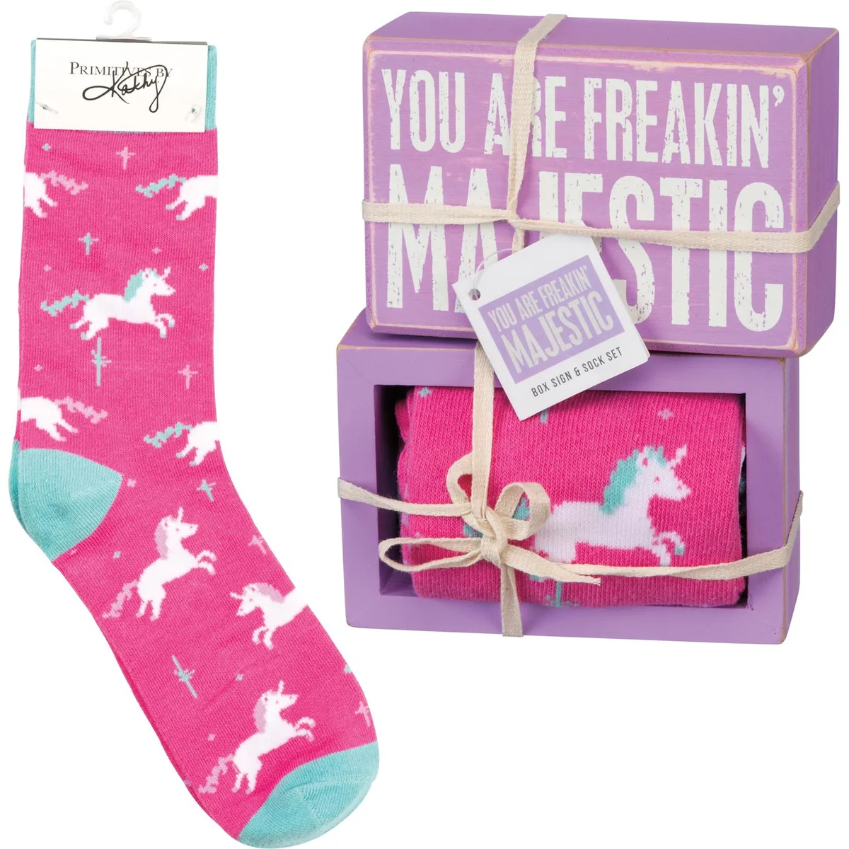 Primitives By Kathy Primitives By Kathy Box Sign &amp; Sock Set You are Freakin' Majestic — product photo