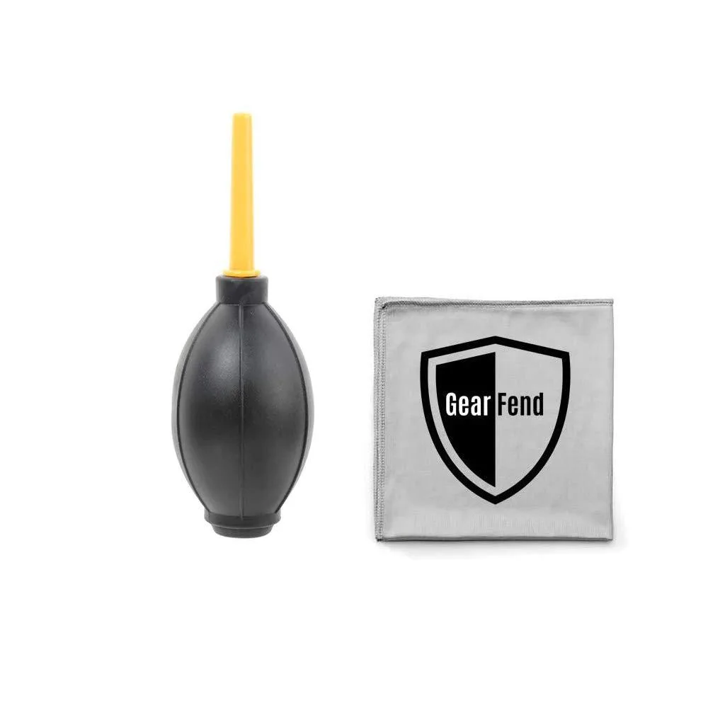 Black rubber air blower with one-way valve and microfiber cloth