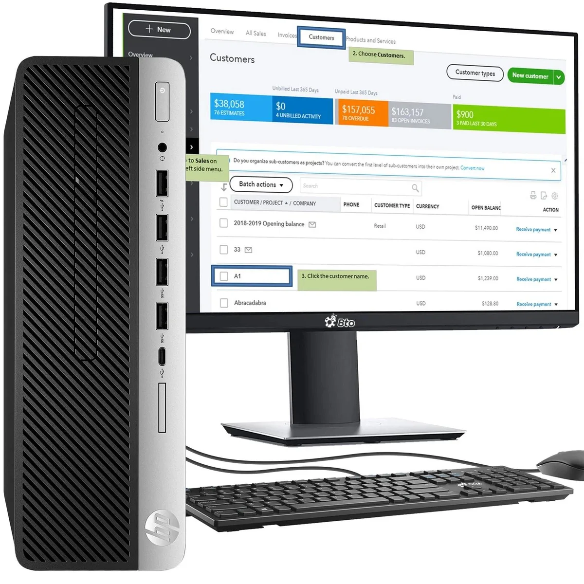 HP HP ProDesk 600 G4 SFF desktop PC i5-8500 16 GB 256 GB 24" monitor — product photo