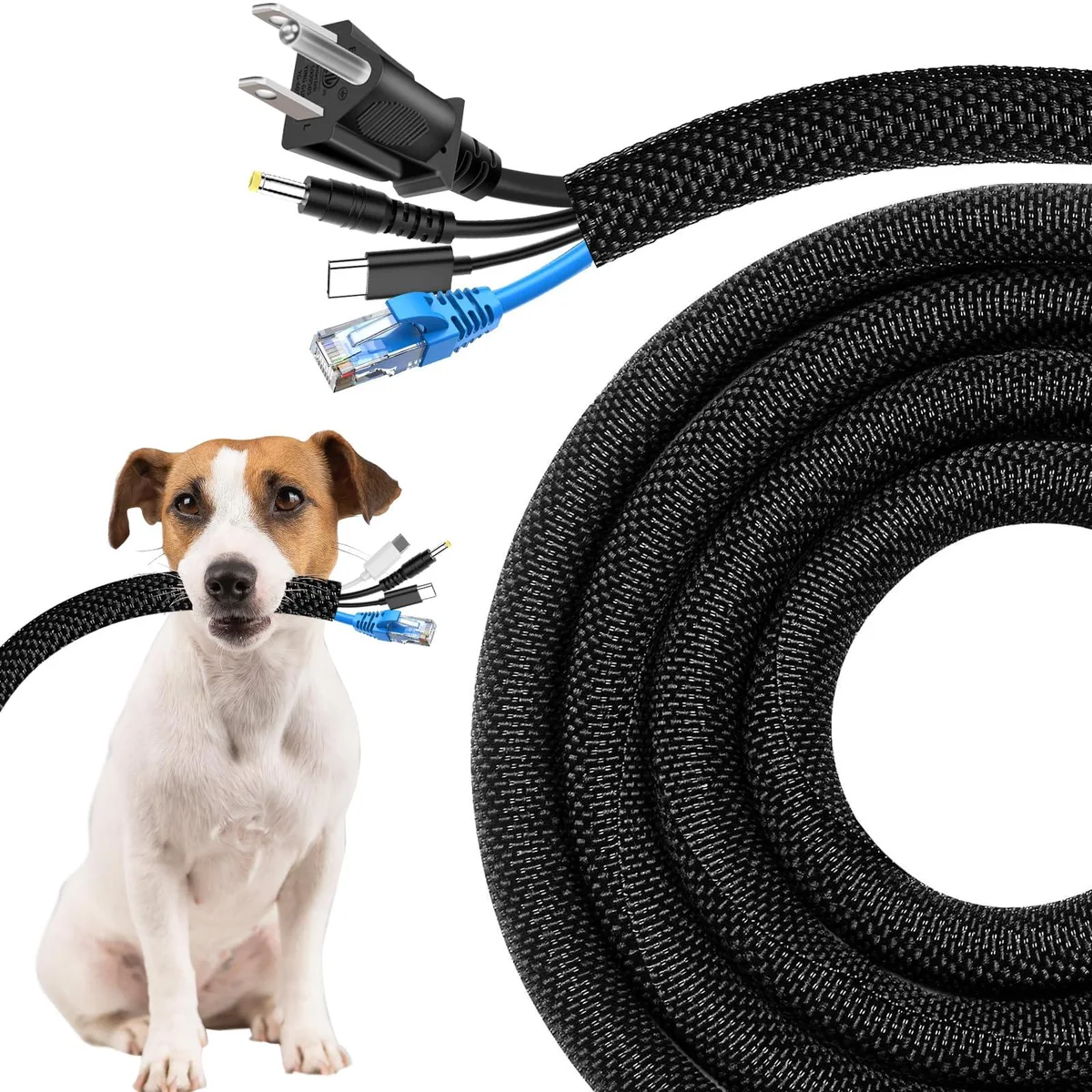 Black self-wrapping metal cord cover with split design, 10 ft length, 1/2 inch diameter