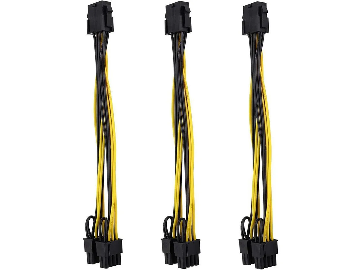 BONAEVER BONAEVER 1007 3-pack PCIe 8-pin to dual 8-pin power cable 9 inch — product photo