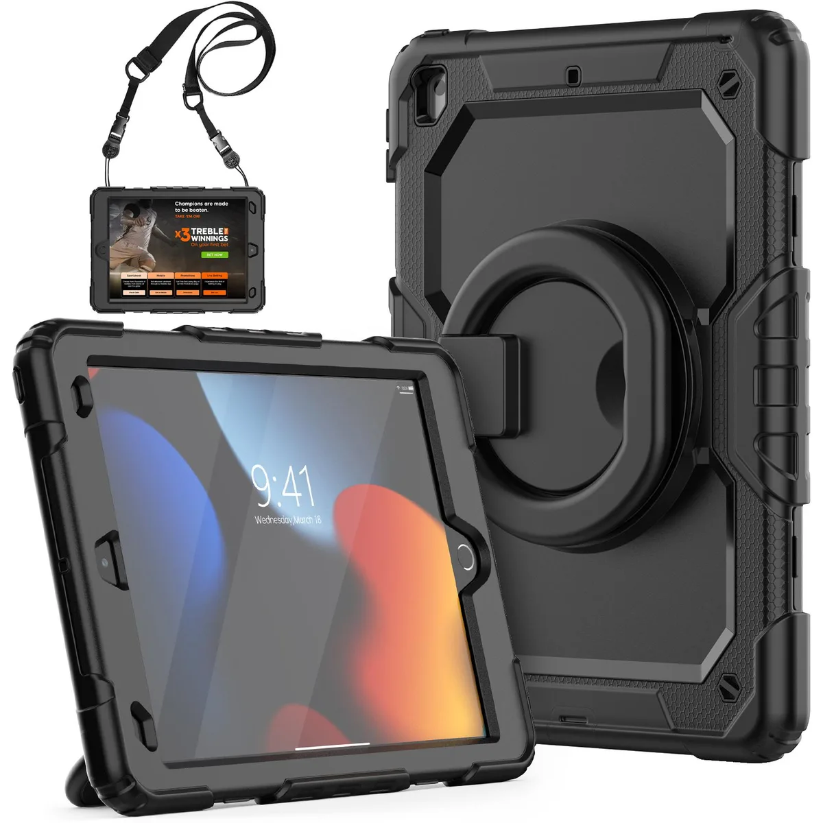 BONAEVER BONAEVER iPad 10.2 inch Case 9th 8th 7th Gen Black 360 Rotating Hand Strap Stand — product photo