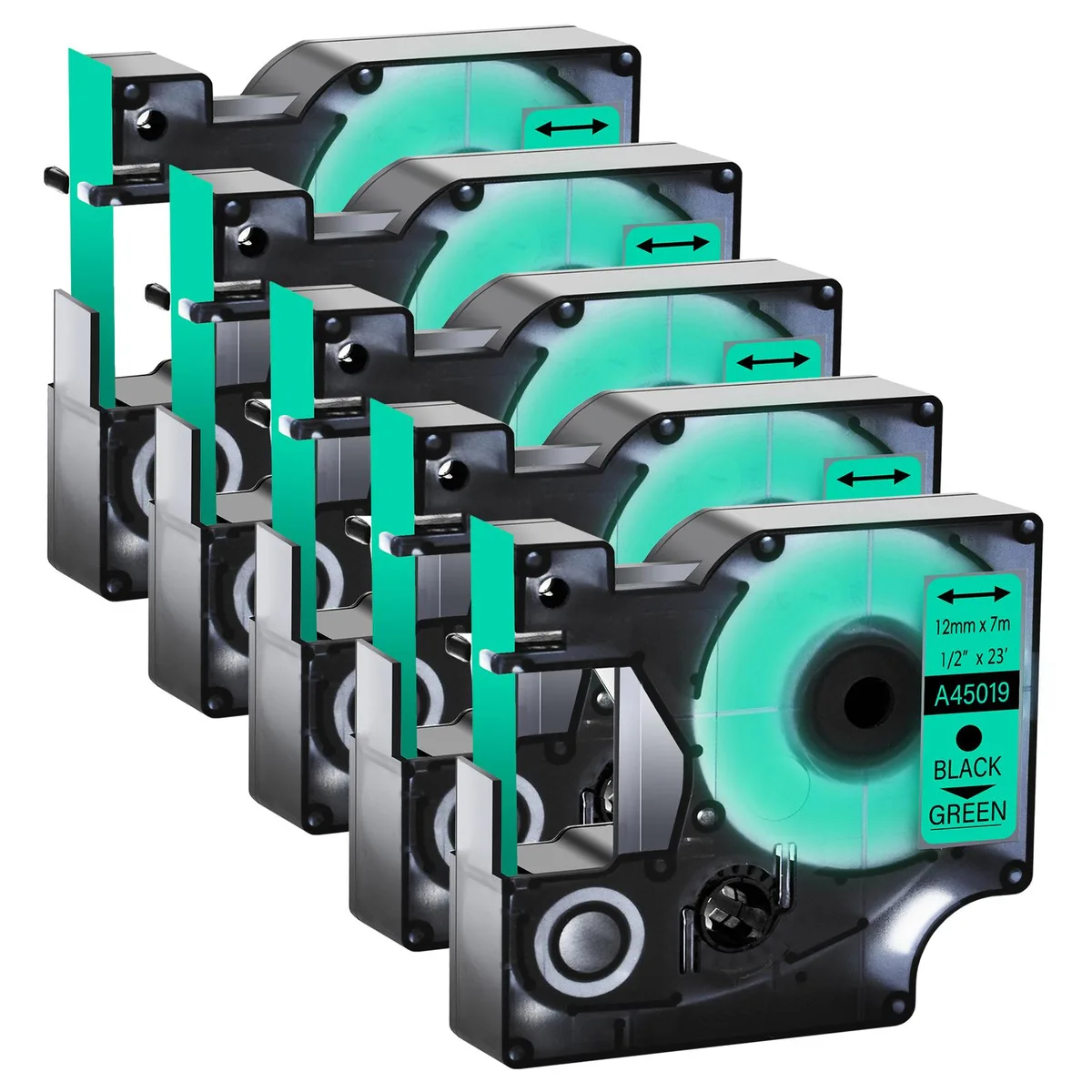 GREENCYCLE GREENCYCLE D1 Label Tape Black on Green 12mm 23ft 5 Pack — product photo