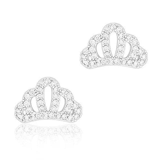ORROUS &amp; CO ORROUS &amp; CO 18K White Gold Plated Cubic Zirconia Crown Stud Earrings — product photo