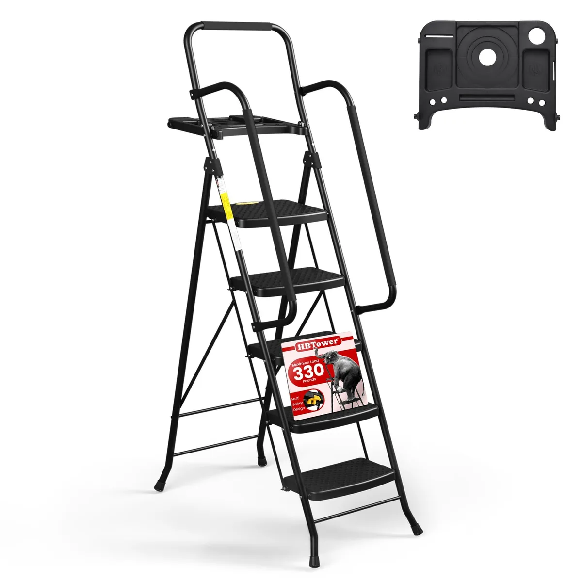  HBTower 5 Step Ladder Black 330lbs 95cm 10.5kg — product photo