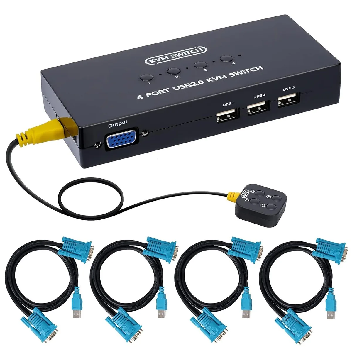 BFKK BFKK VGA USB KVM Switch 4 Port 1920x1440 4 Cables — product photo