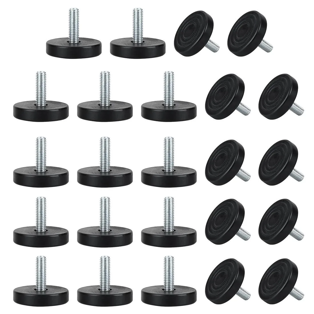Twenty-four M8 adjustable leveling feet with plastic bases