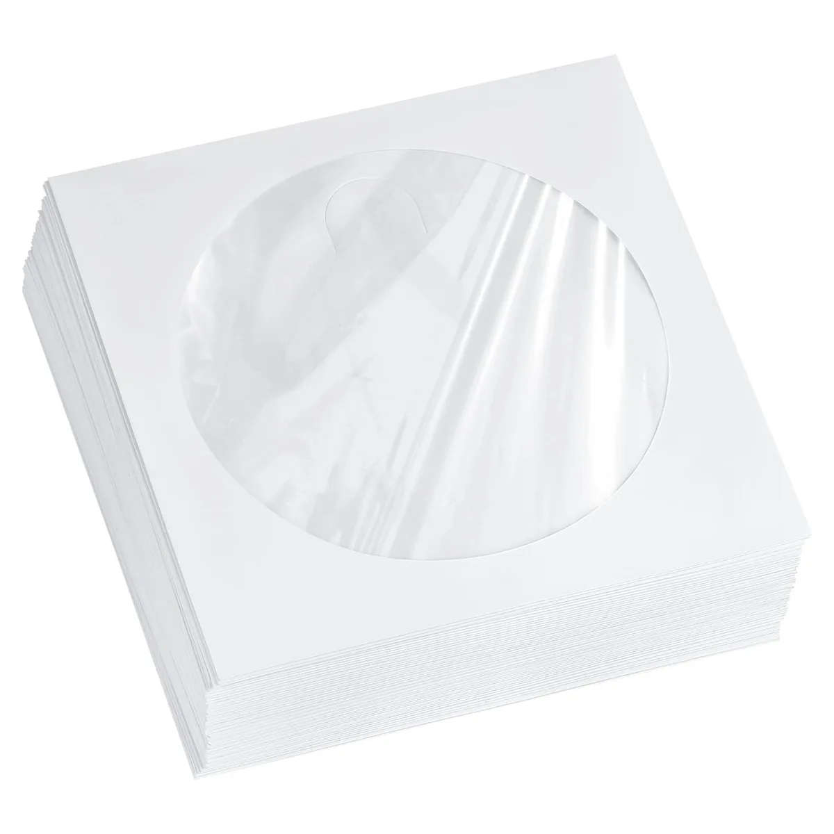  White Paper CD/DVD Sleeves with Window and Flap, 100 gsm, Pack of 50 — product photo