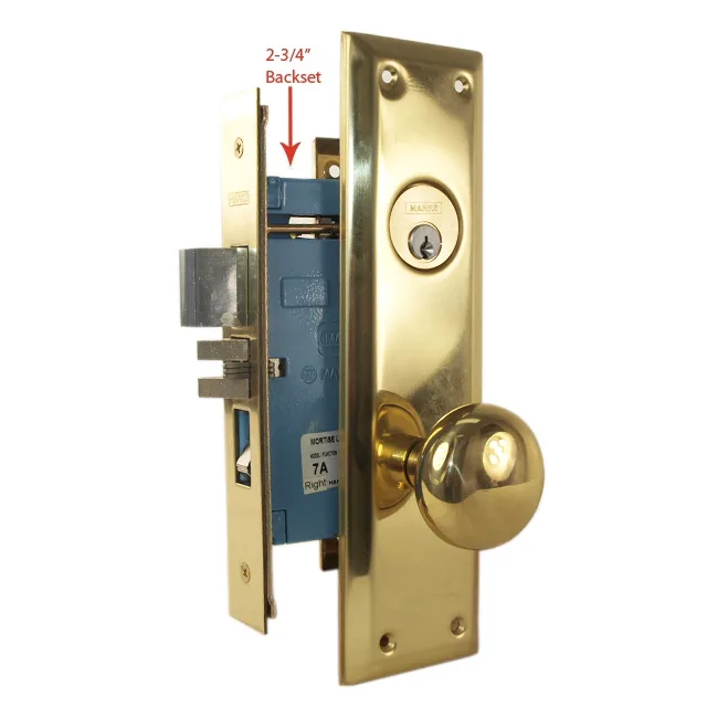 Marks USA Marks USA 71A/3 Polished Brass Right Hand Mortise Entry Door Lock 2-3/4" Backset 1-1/4" x 8" Faceplate — product photo