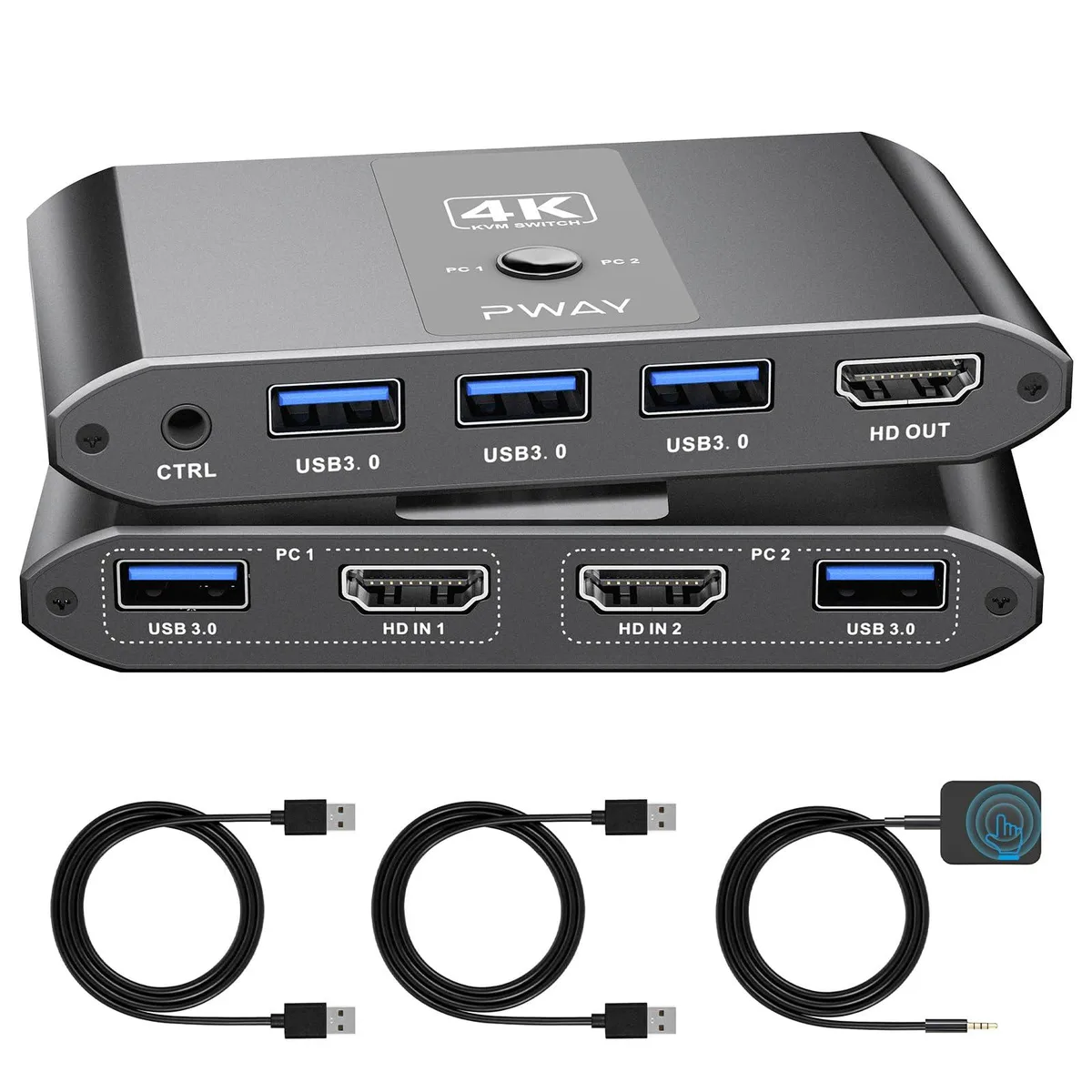  TRENDnet 7235 4K@60Hz HDMI KVM Switch 2 PCs 1 Monitor 3 USB 3.0 Ports — product photo
