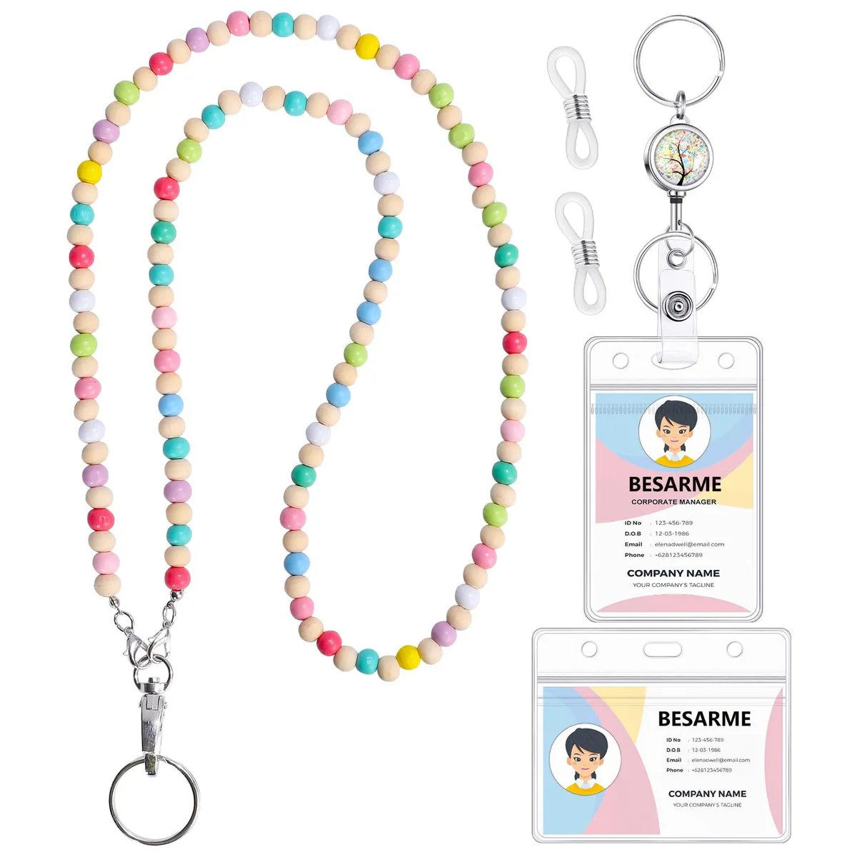  BESARME D9730K-11-N Wooden Beaded Neckwear 41 cm Retractable Reel 34 cm — product photo