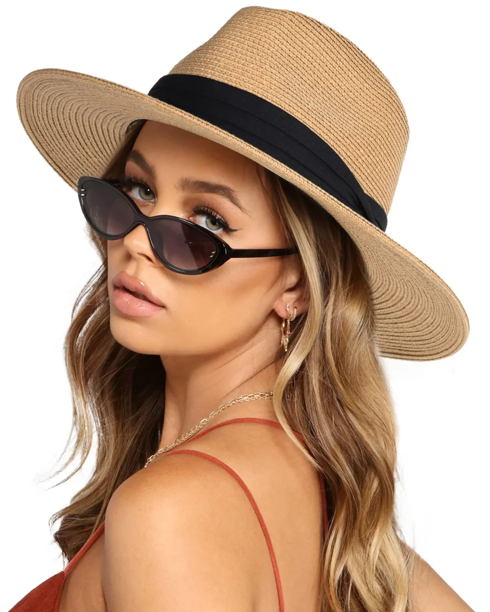 FURTALK Panama Hat Khaki 2.75"-3.15" brim M-L 22.2"-22.8 — product photo