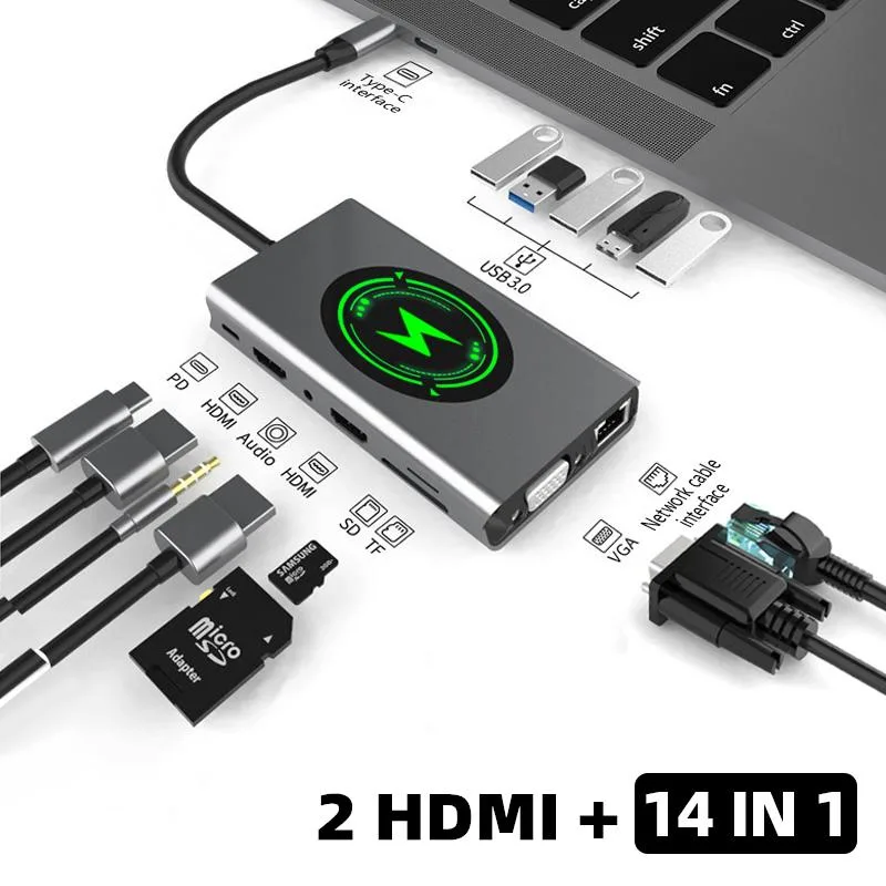AUBEAMTO AUBEAMTO BX14W 14-in-1 USB-C Docking Station Wireless Charging Silver — product photo