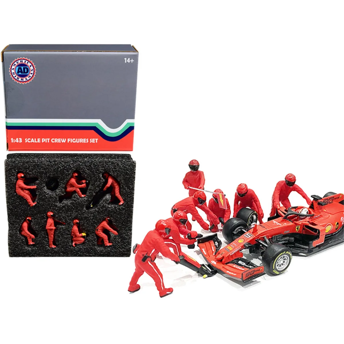 American Diorama American Diorama Formula One F1 Pit Crew 7 Figurine Set Team Red 1/43 Scale — product photo