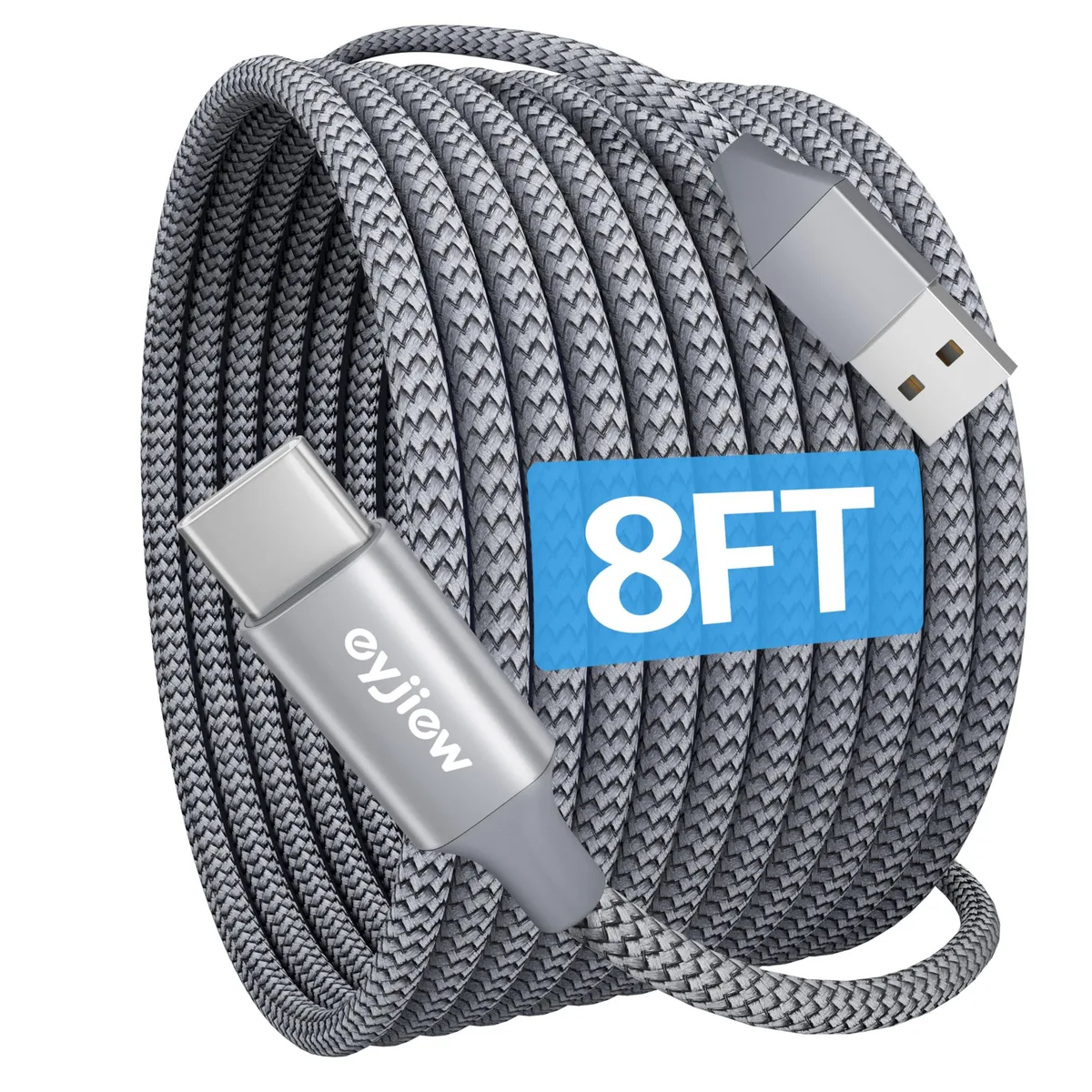  eyjiew S22 USB-A to USB-C Cable 8 ft Grey 3A 15W 480Mbps — product photo