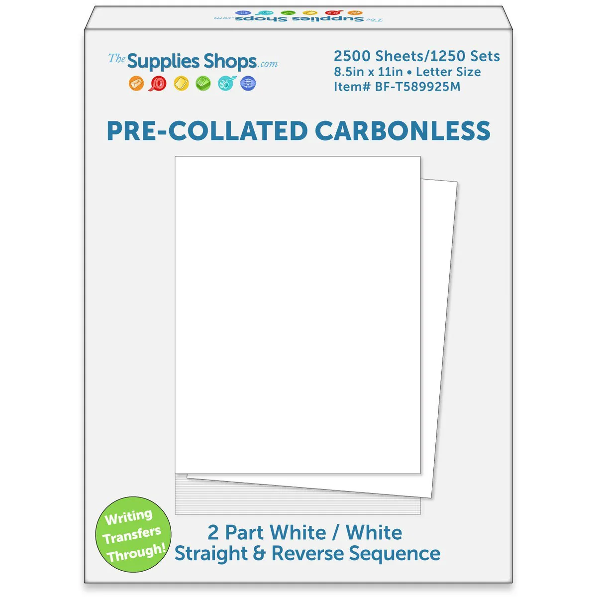 Carton of white pre-collated carbonless paper, 2500 sheets
