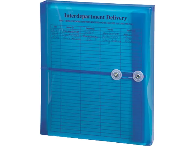 Blue poly string-button envelope with gusseted sides