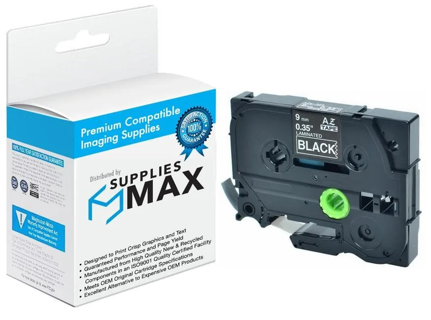 SuppliesMax SuppliesMax TZE-325 White on Black Laminated Label Tape 9mm x 8m — product photo