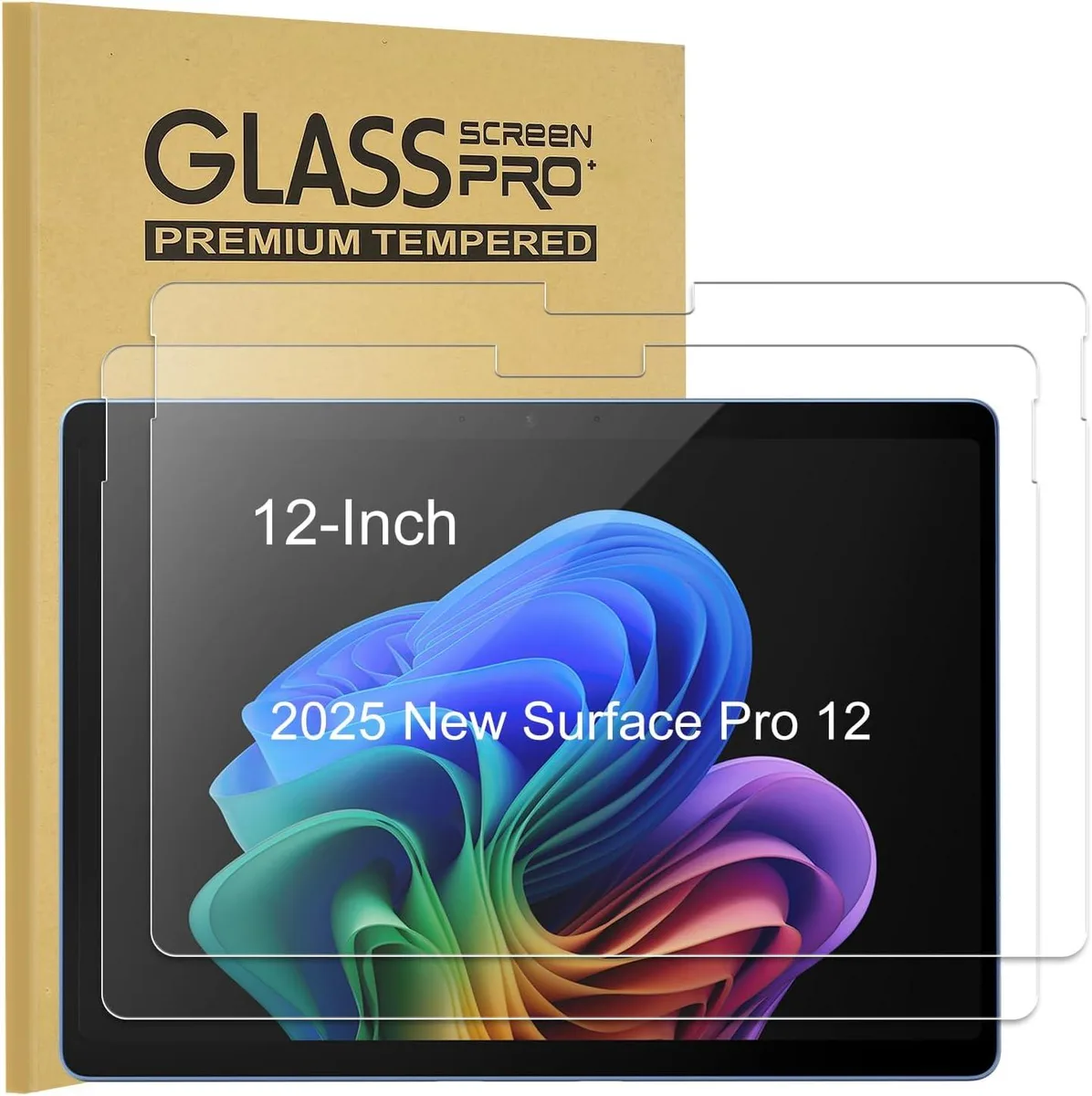 Two clear tempered glass screen protectors for 12 inch 2025 Surface Pro, 0.33 mm thin, 9H hardness