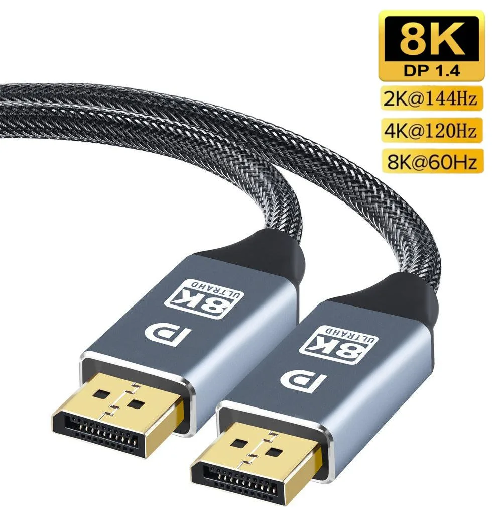 Jansicotek Jansicotek DP28 DisplayPort 1.4 Cable 6.6FT Gray 32.4Gbps 8K@60Hz — product photo