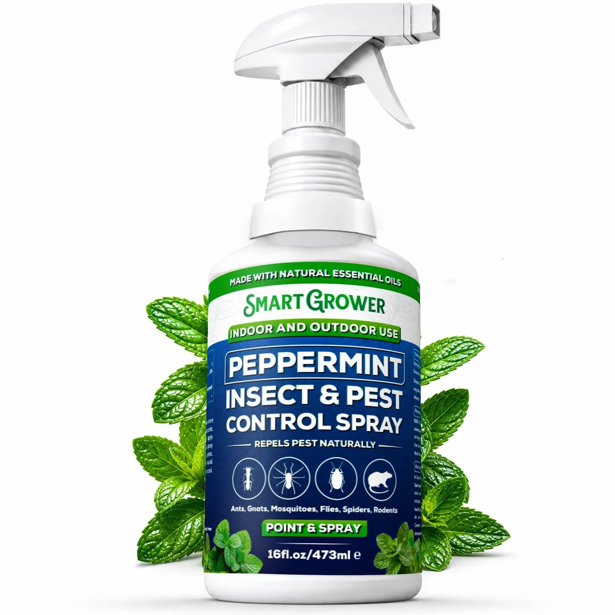 White 16 fl oz spray bottle with trigger and peppermint label
