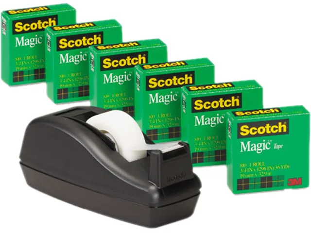 3M 3M 810C40BK C40 Desk Tape Dispenser and 6 Rolls Magic Tape, 1" Core, Black — product photo