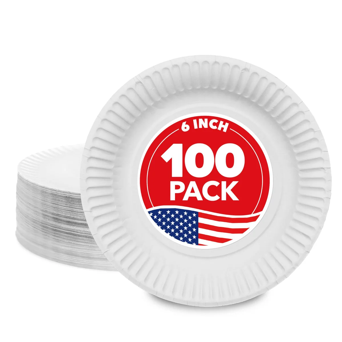 Stack of thirty white rectangular plastic plates, six inches square
