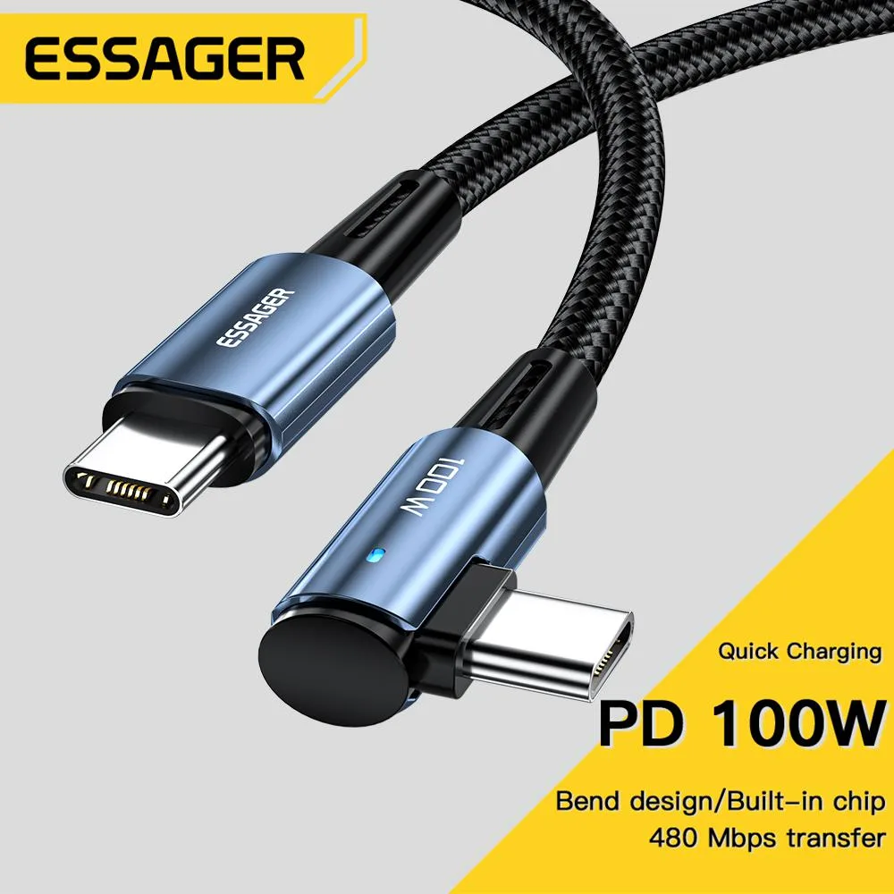 LUOM LUOM Essager CGL USB-C cable 100W 90° 3.3ft Blue — product photo