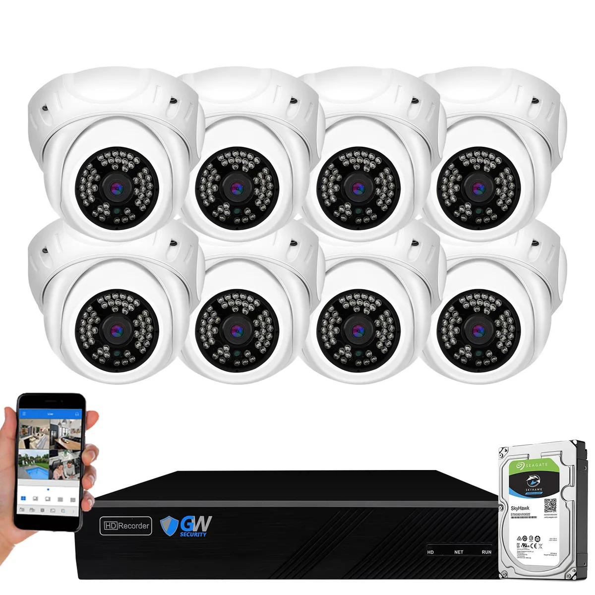 GW Security Inc. GW Security Inc. GW4108EP 8 Channel 5MP H.265 NVR Kit 2TB HDD 8 x Turret Cameras AI Human Detection — product photo