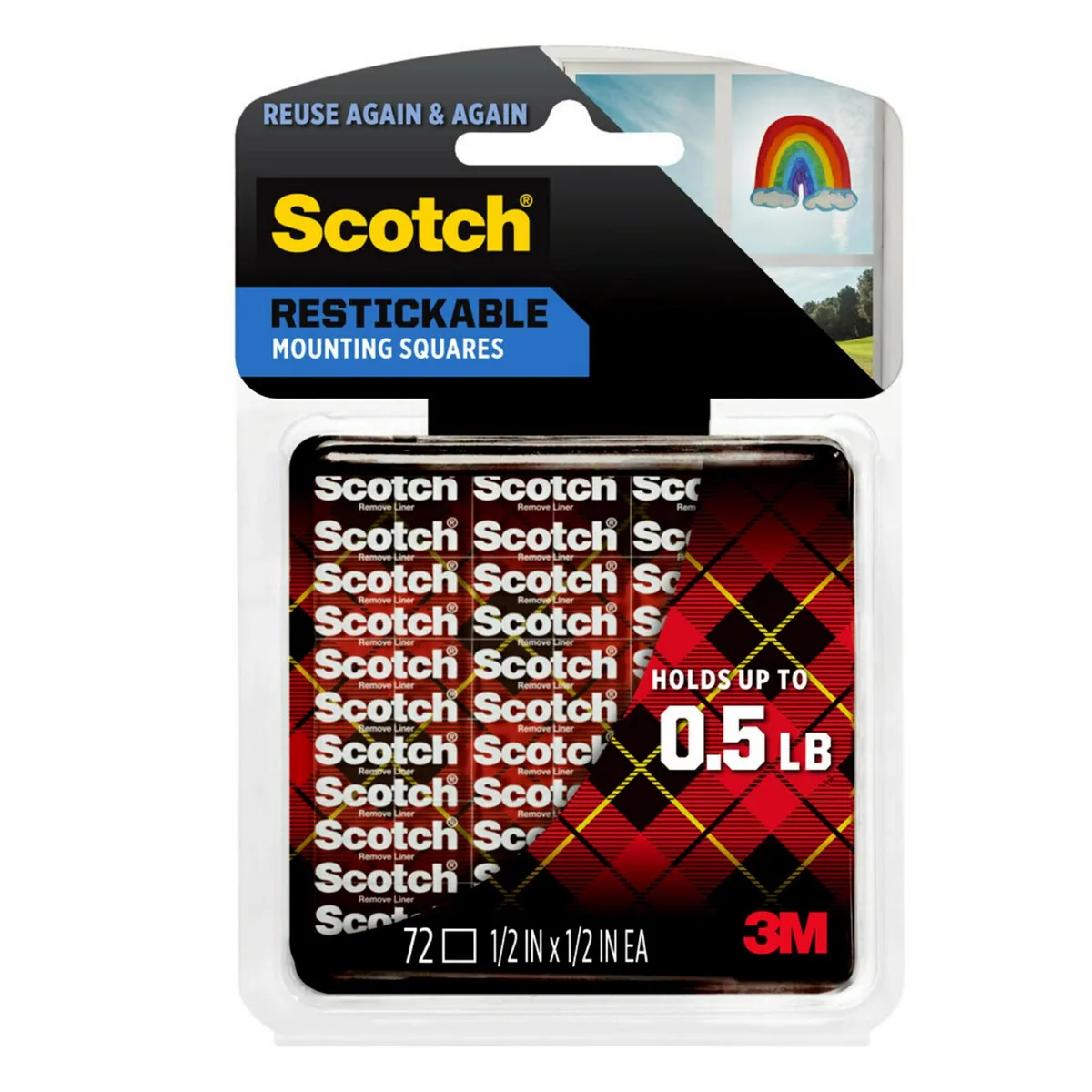 Clear double-sided adhesive squares in a 72-pack