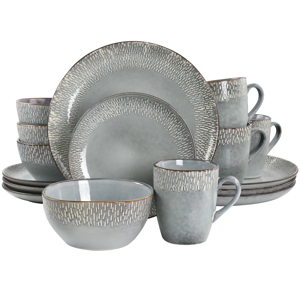 Gibson Gibson Meritage 16 Piece Reactive Glaze Stoneware Dinnerware Set Grey — product photo