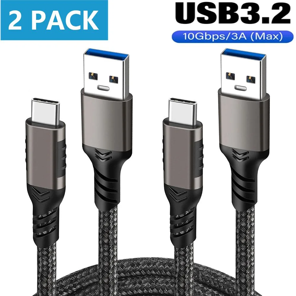 AUTYUE AUTYUE USB A to USB C 3.2 cable 2-pack 3.3ft 10Gbps 60W black — product photo