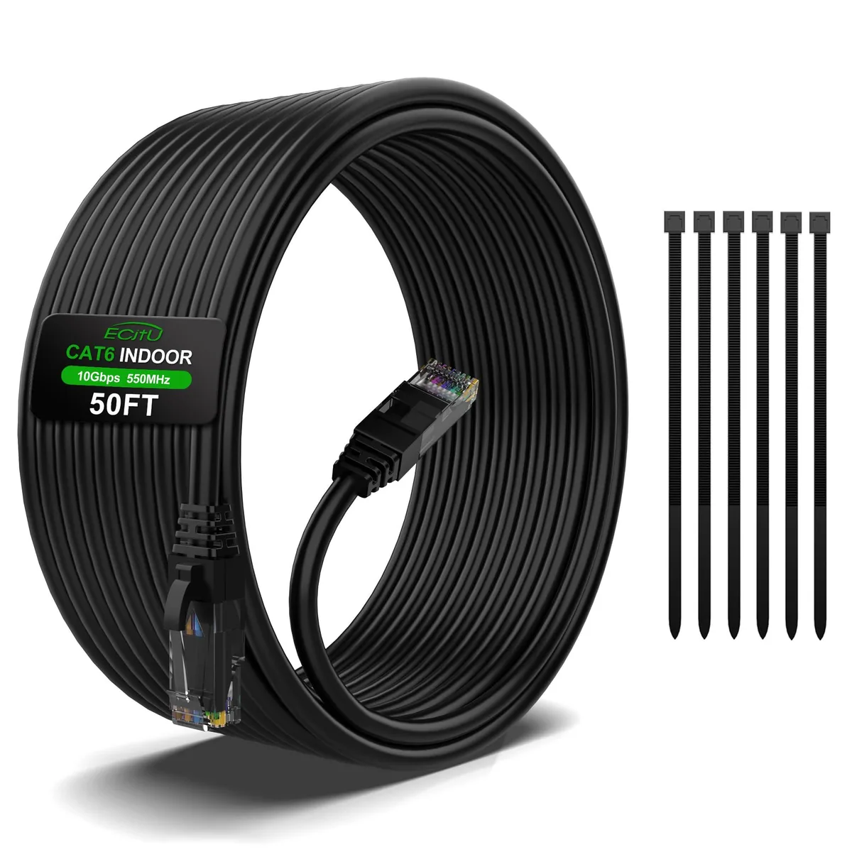  ecjtu ECJTU-Indoor50F1 Cat6 network ethernet cable 50ft black — product photo