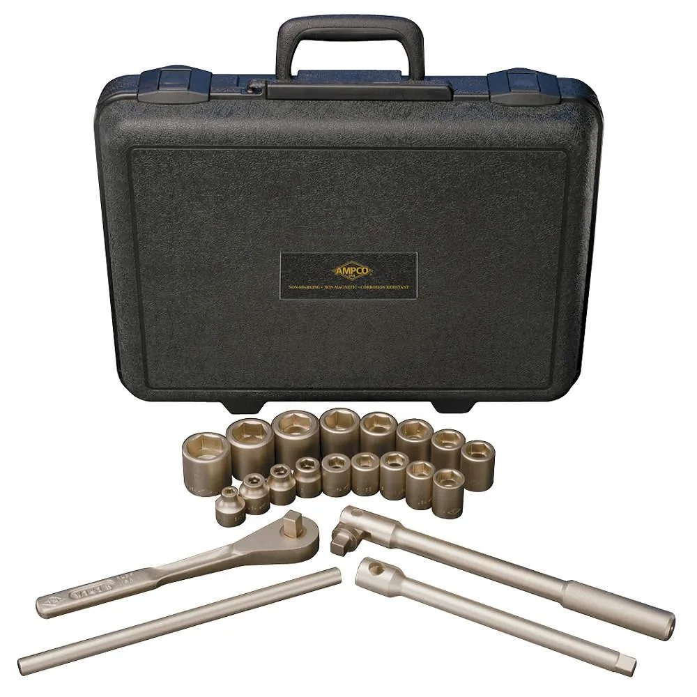 Aluminium bronze 21 piece socket set in case with ratchet