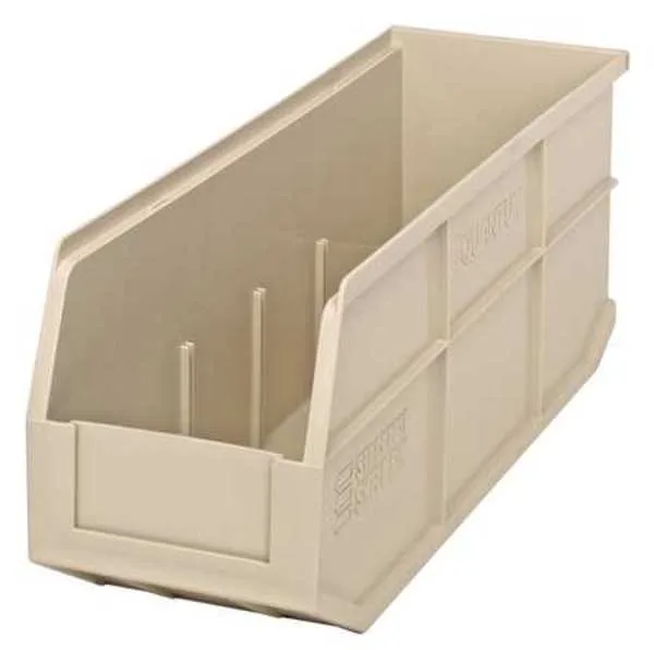 Ivory plastic shelf bin 18 by 6 by 7 inches with label holder