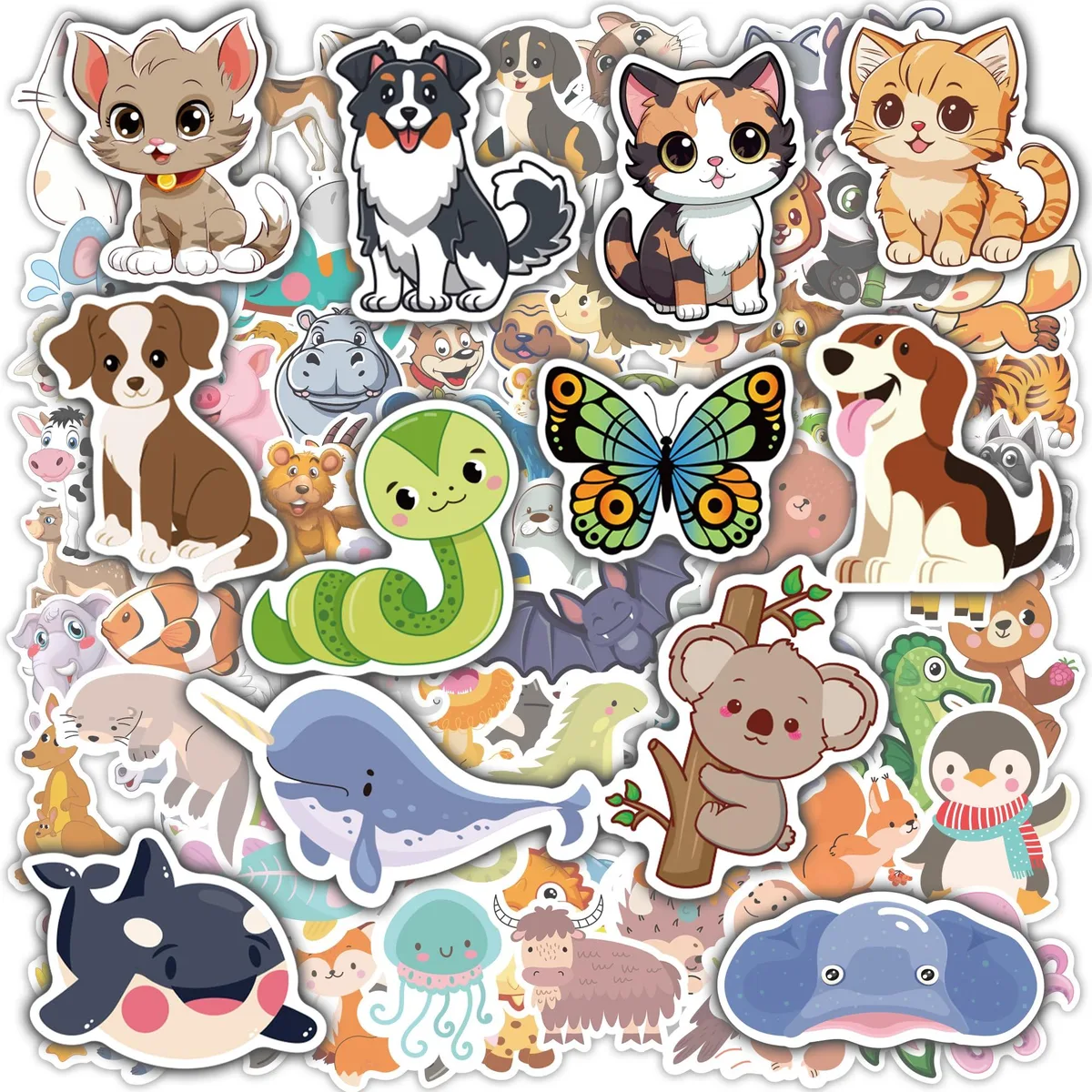 A roll of 100 cute animal stickers on natural pink paper